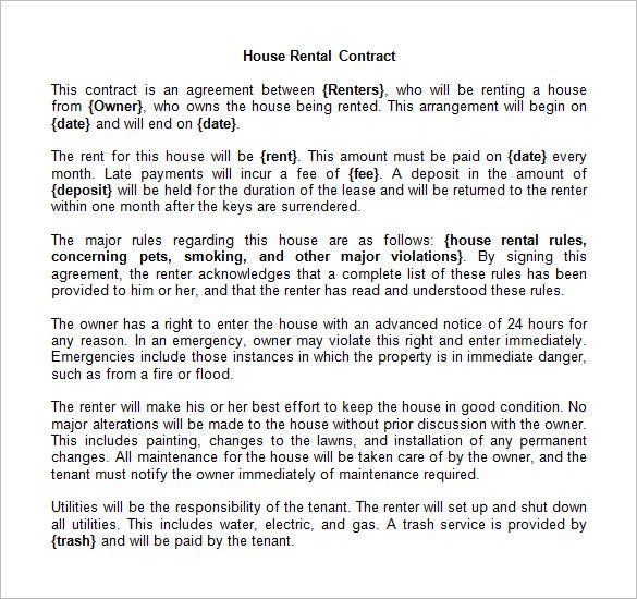 house rental agreement contract template